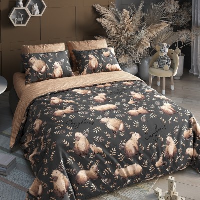 Постельное бельё из поплина Bambino 1,5-спальное (70х70), диз.Капибары 